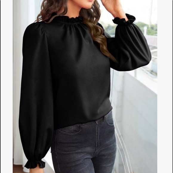 Boho Green Ruffle Frill Sleeve Office Work Top Blouse - Picture 13 of 15